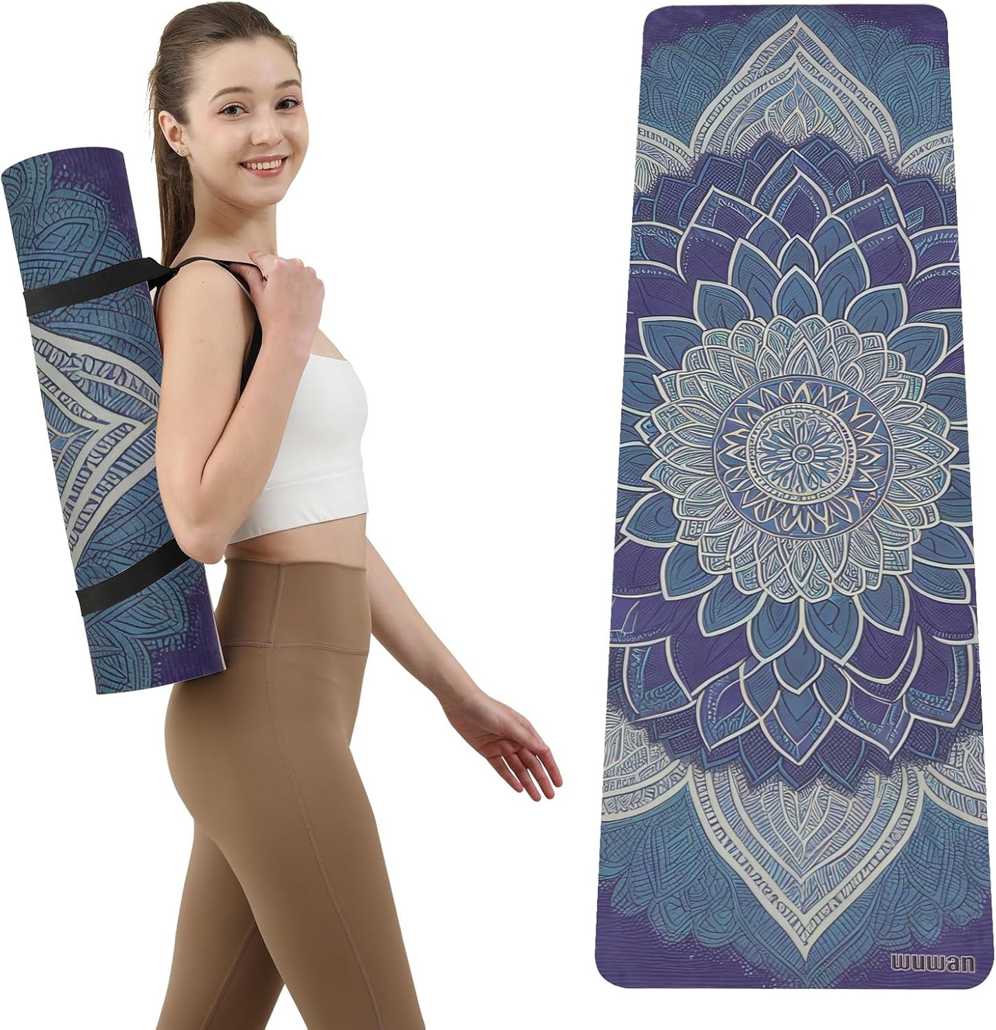 WUWAN Non Slip Yoga Mat 6mm Thick: Carry Strap Included
