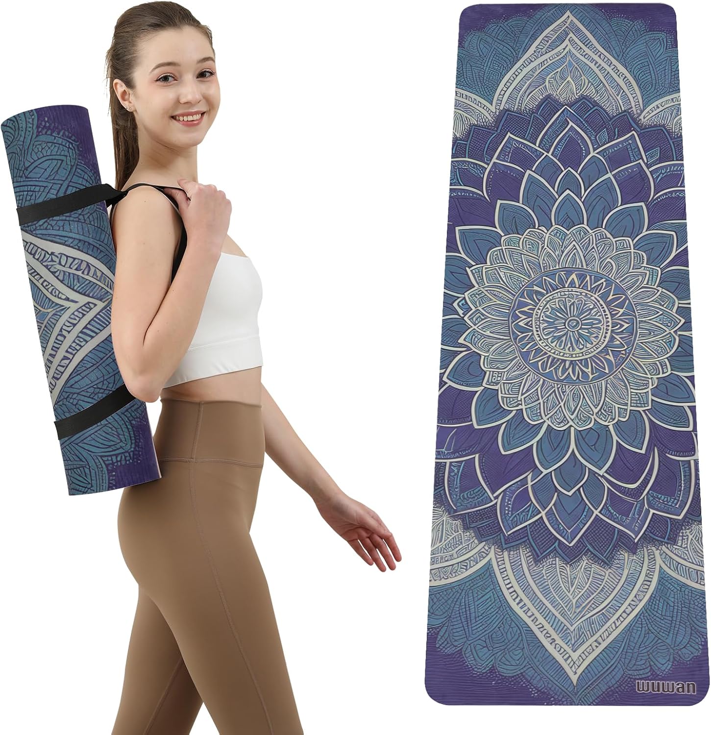 WUWAN Non Slip Yoga Mat 6mm Thick: Carry Strap Included