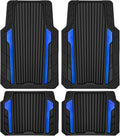 Heavy Duty Rubber Car Mats Two-Tone Black Blue Chrome - 4 Piece