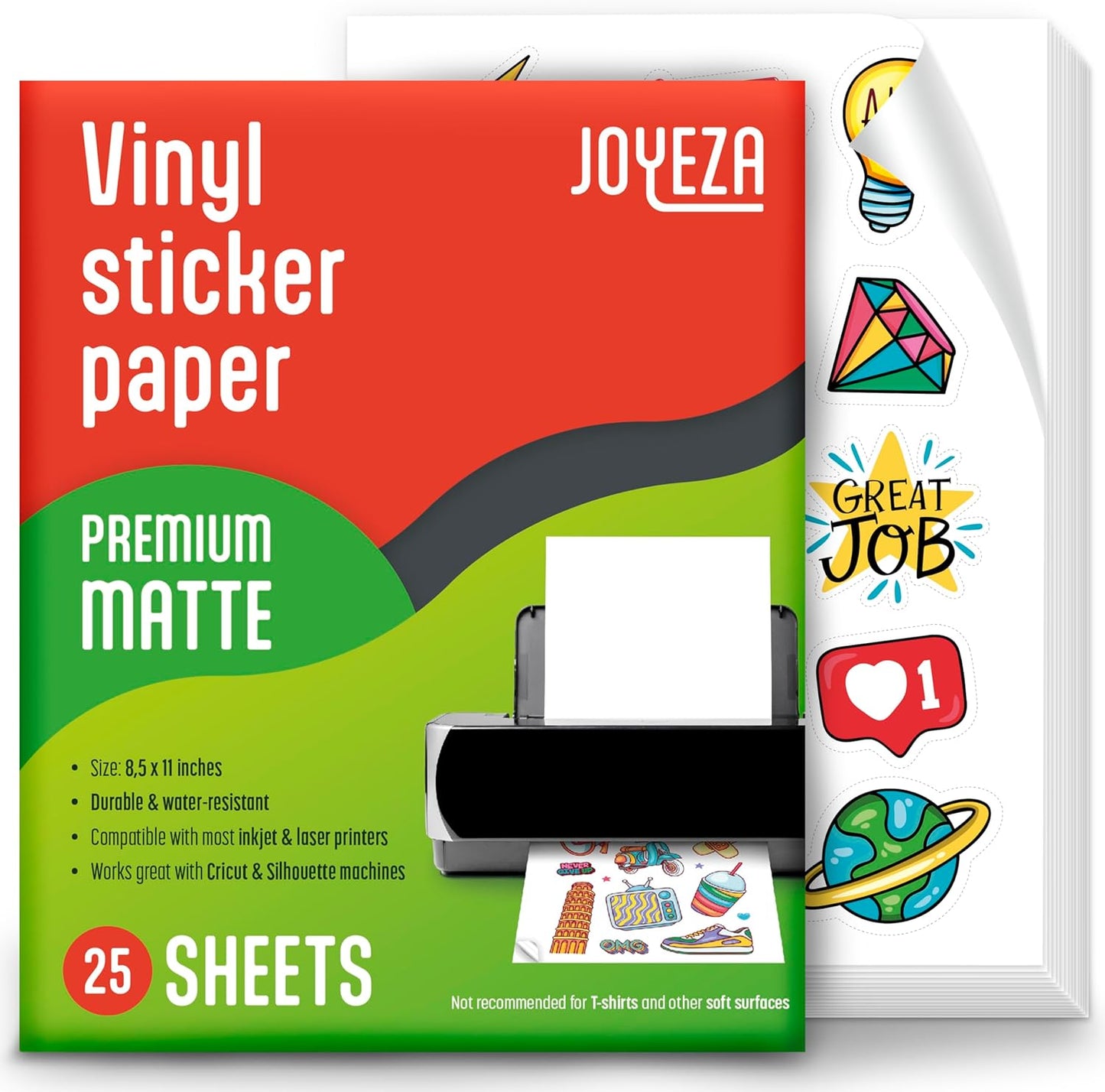 JOYEZA Waterproof Vinyl Sticker Paper - Vivid Color, Tear Resistant