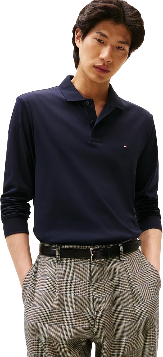 Tommy Hilfiger Men's Long Sleeve Casual Polo Shirts in Liquid Cotton