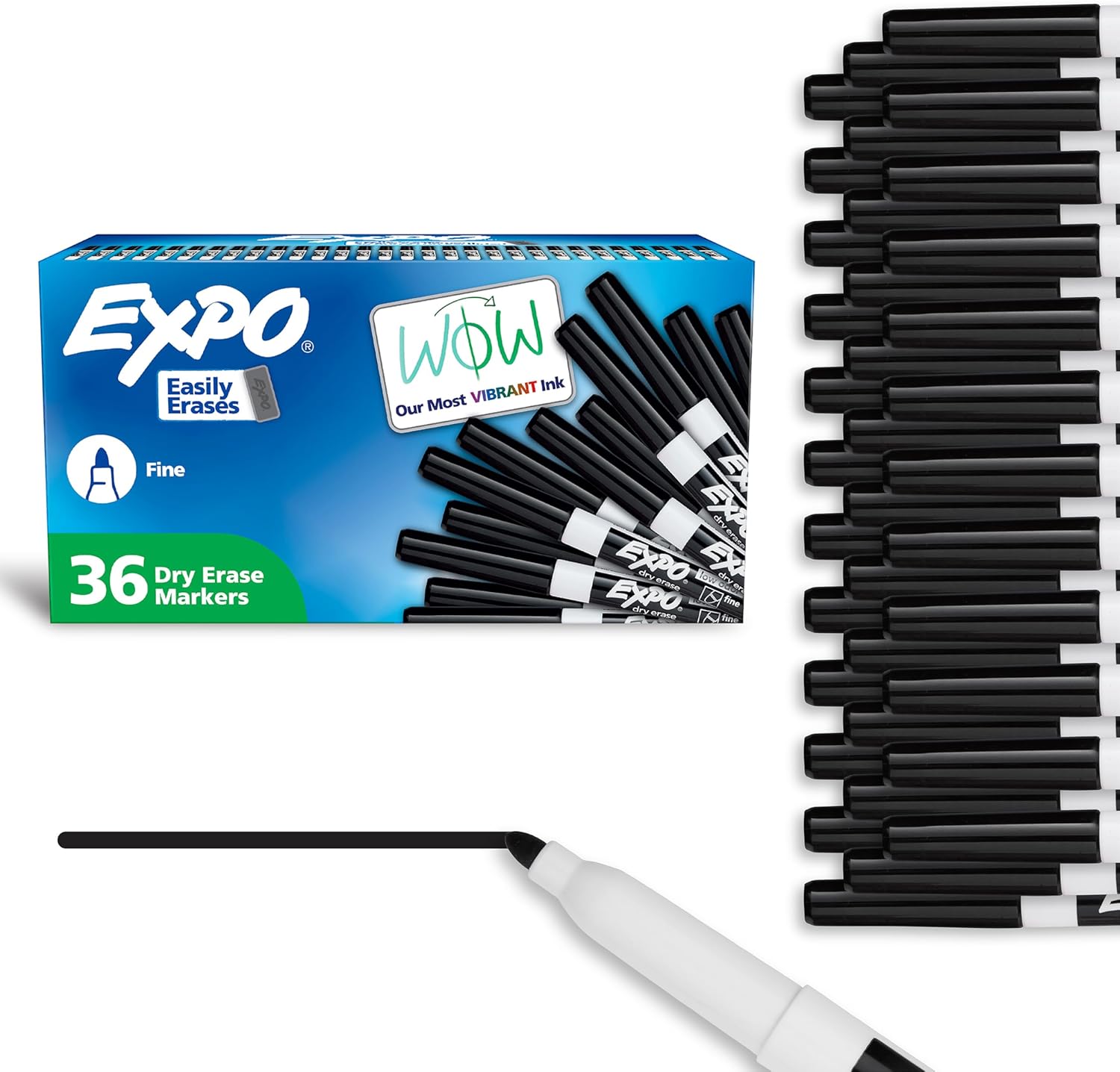 EXPO Low Odor Black Dry Erase Markers, Fine Tip, 36 Count