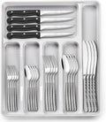 49-Piece Hammered Silverware Set with Organizer - Heavy Duty Flatware