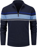 Men's 1/4 Zip Cotton Striped Sweater Pullover - Warm Casual Layer