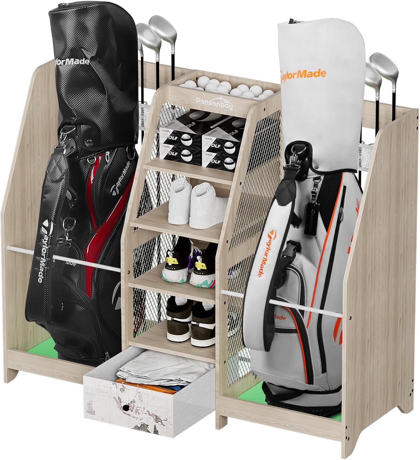 Premium Wooden Golf Bag Organizer with Drawer by Ponsonbay