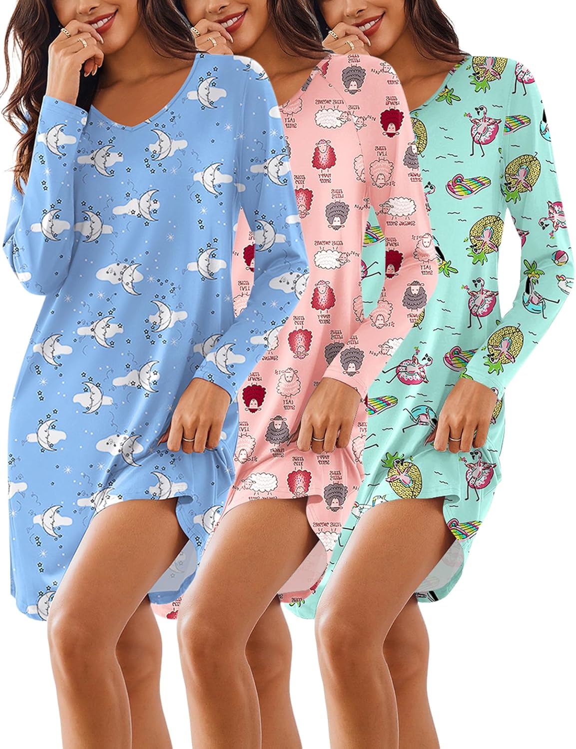 Ekouaer 3 Pack Women's Nightgowns for Comfy Sleep and Relaxation