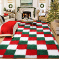 KICMOR Living Room Christmas Rug 6x9 - Soft Red Green Checkered Plush