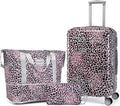 LARVENDER Luggage Sets 3 Piece Leopard Pink - Lightweight Carry On
