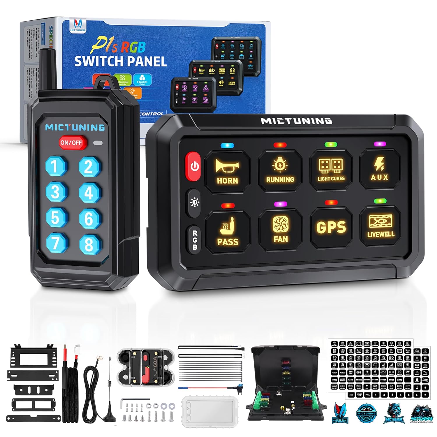 MICTUNING RGB 8 Gang Switch Panel with Remote Control Features