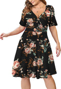 Plus Size Faux Wrap Swing Dress with Pockets - Comfortable