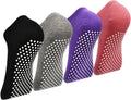 Pilates Ballet Barre Yoga Socks 4 Pack - Non Skid Grip Socks for Women