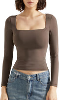 Women Square Neck Long Sleeve Double Lined Top - Smooth Fit