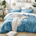 Mineral Blue Comforter Set Queen - Reversible Floral 3-Piece Comforter
