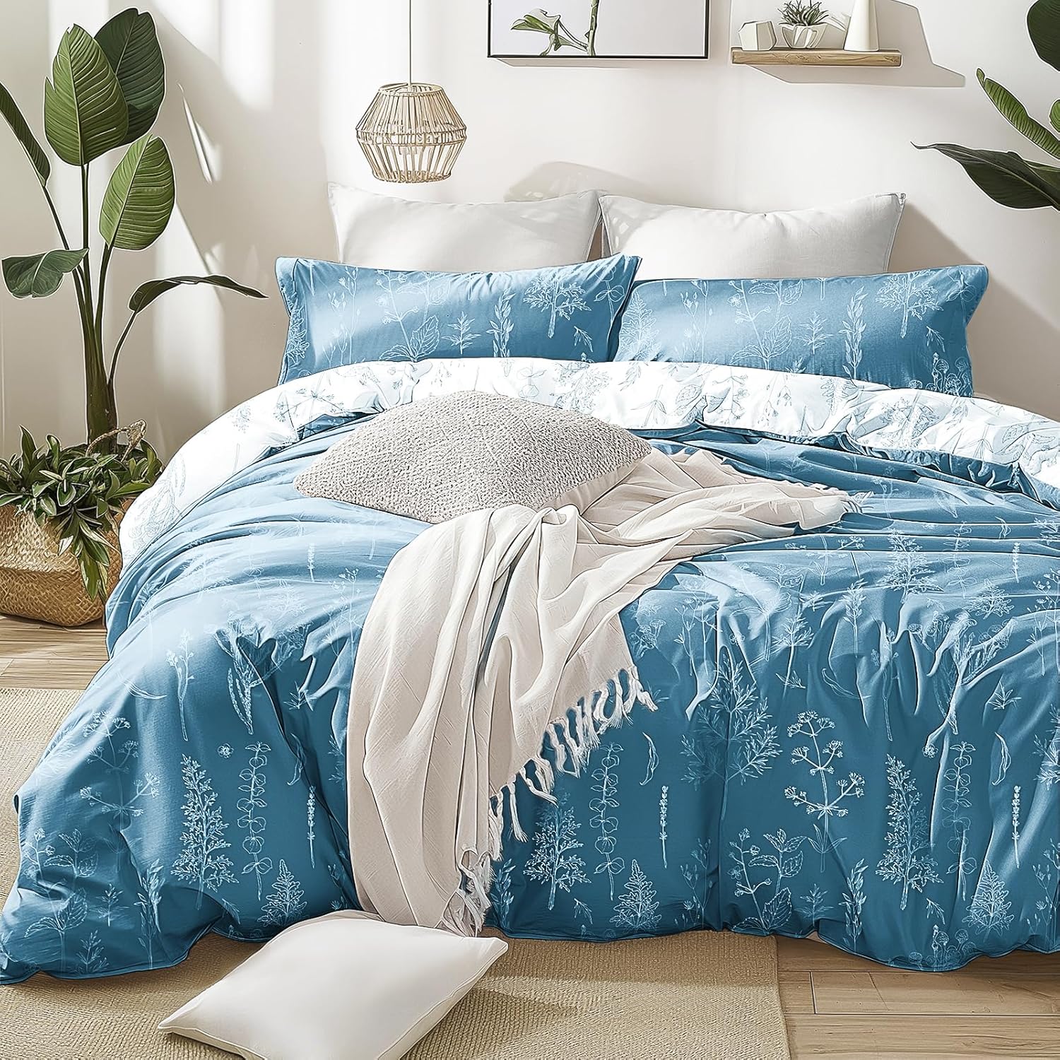 Mineral Blue Comforter Set Queen - Cute Floral Bedding Set