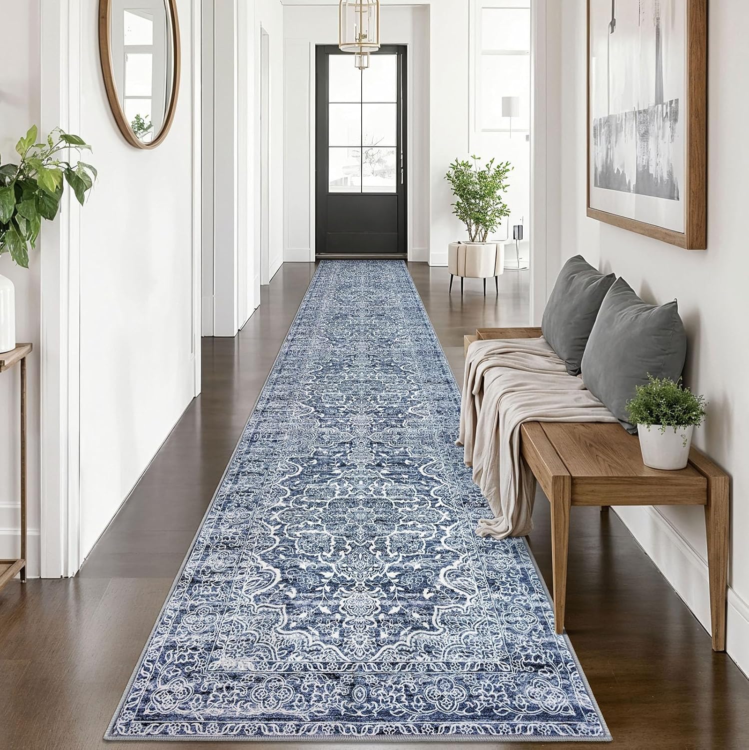 KUTA Vintage Washable Runner Rug 2.6x14 for Hallways and Kitchens