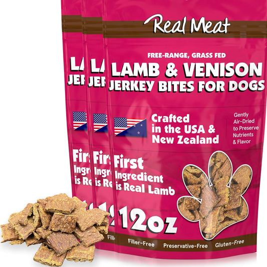 Real Meat Dog Treats - Air-Dried Lamb & Venison Jerky for Dogs