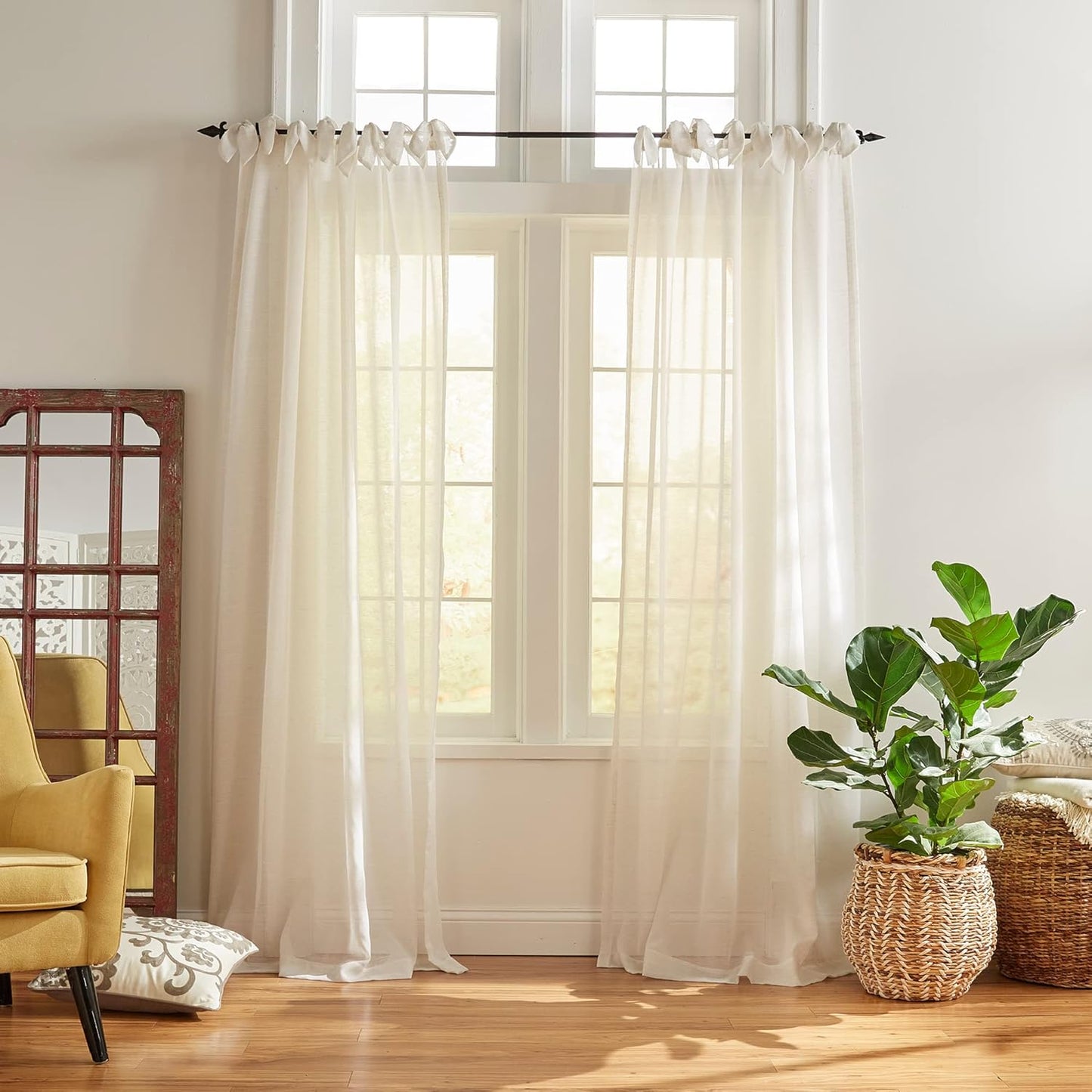 Vienna Sheer Tie-Top Curtain Panel - Elegant Off White, 52x95 in