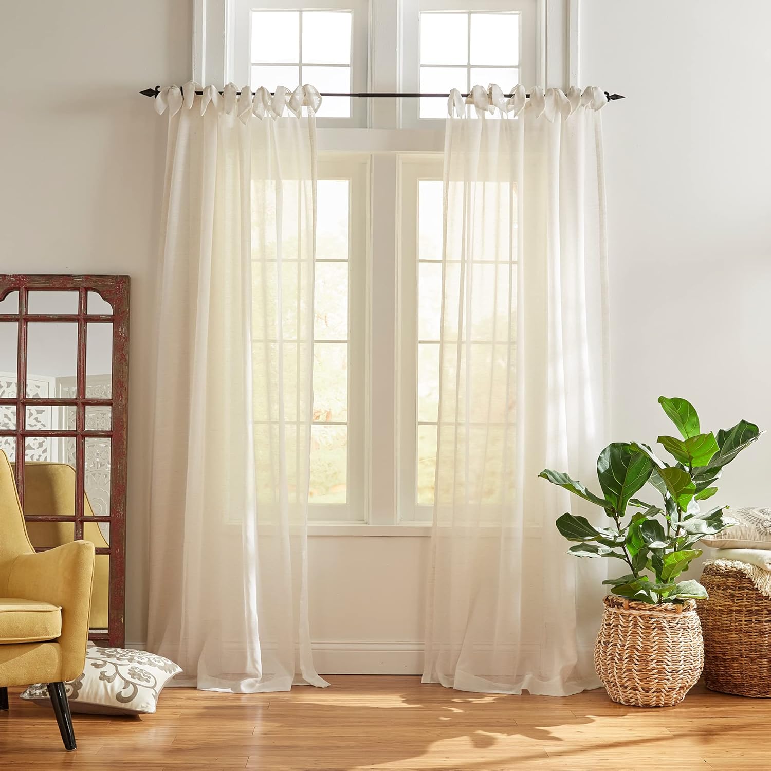 Vienna Sheer Tie-Top Curtain Panel - Elegant Off White, 52x95 in