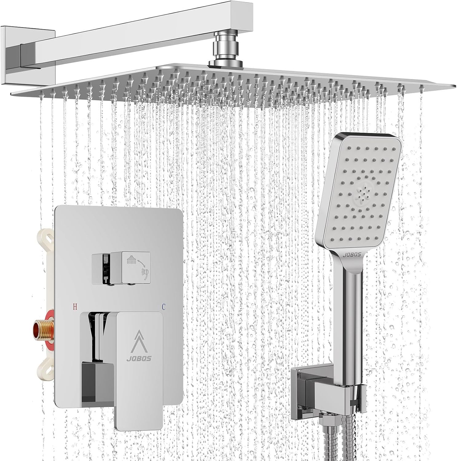 Modern Rain Brass Shower System with High Pressure Diverter Set