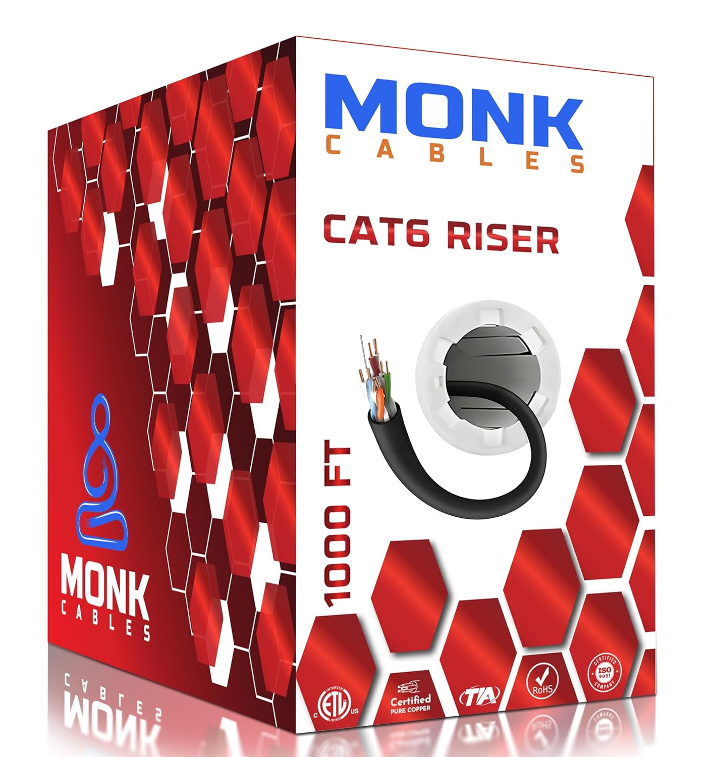 MONK CABLES CAT6 Riser Cable 1000ft for Exceptional Performance