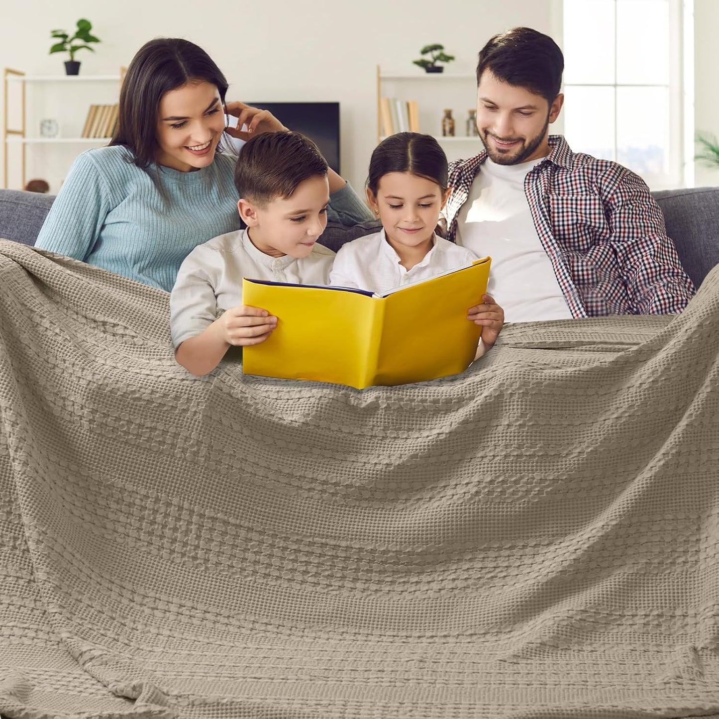 PHF 100% Cotton Waffle Blanket Oversized King for Luxury Bedding