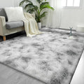 FlyDOIT 6x9 ft Tie-Dyed Grey and White Shaggy Rug - Ultra Soft Plush