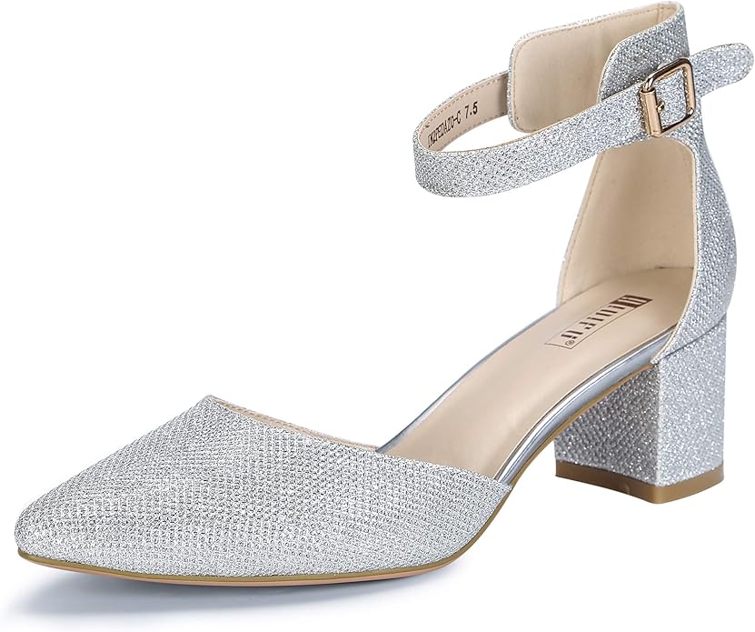 IDIFU Women's Comfortable Chunky Closed Toe Ankle Strap Pumps