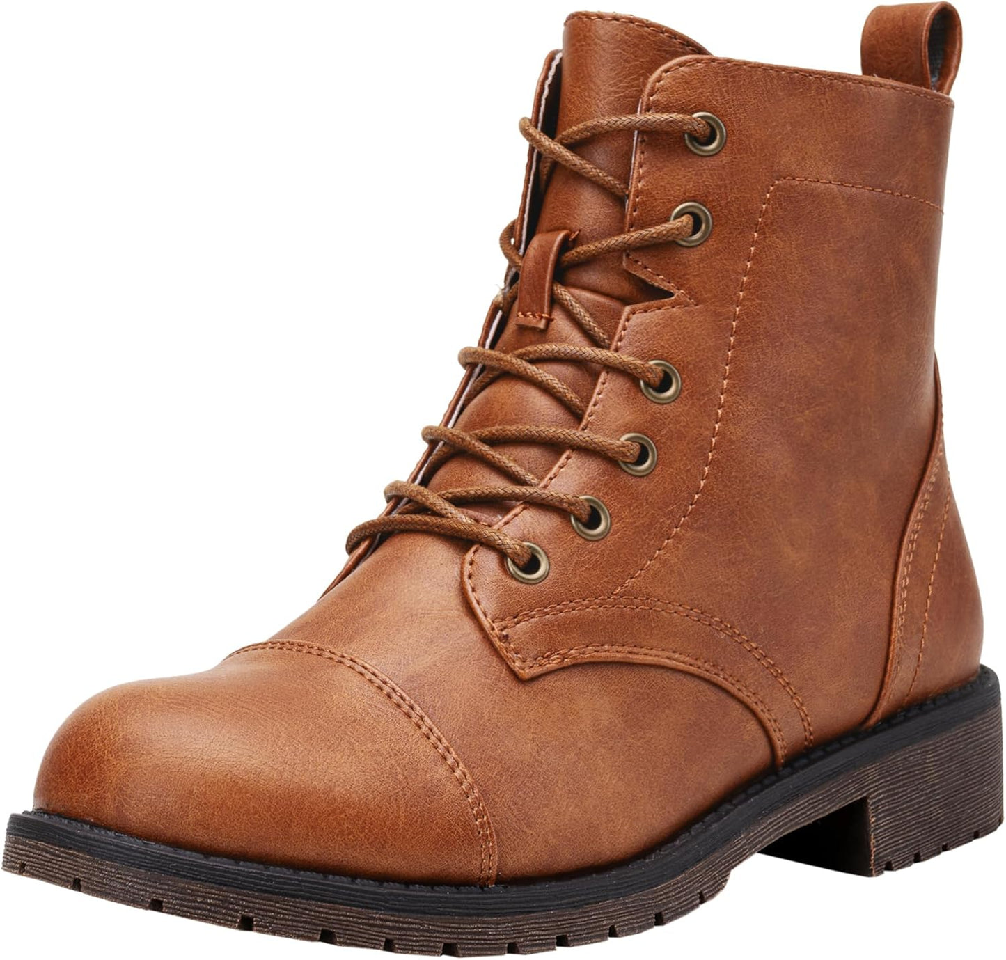 Vepose Women's Ankle Boots Lace Up Flat Fashion Combat Booties
