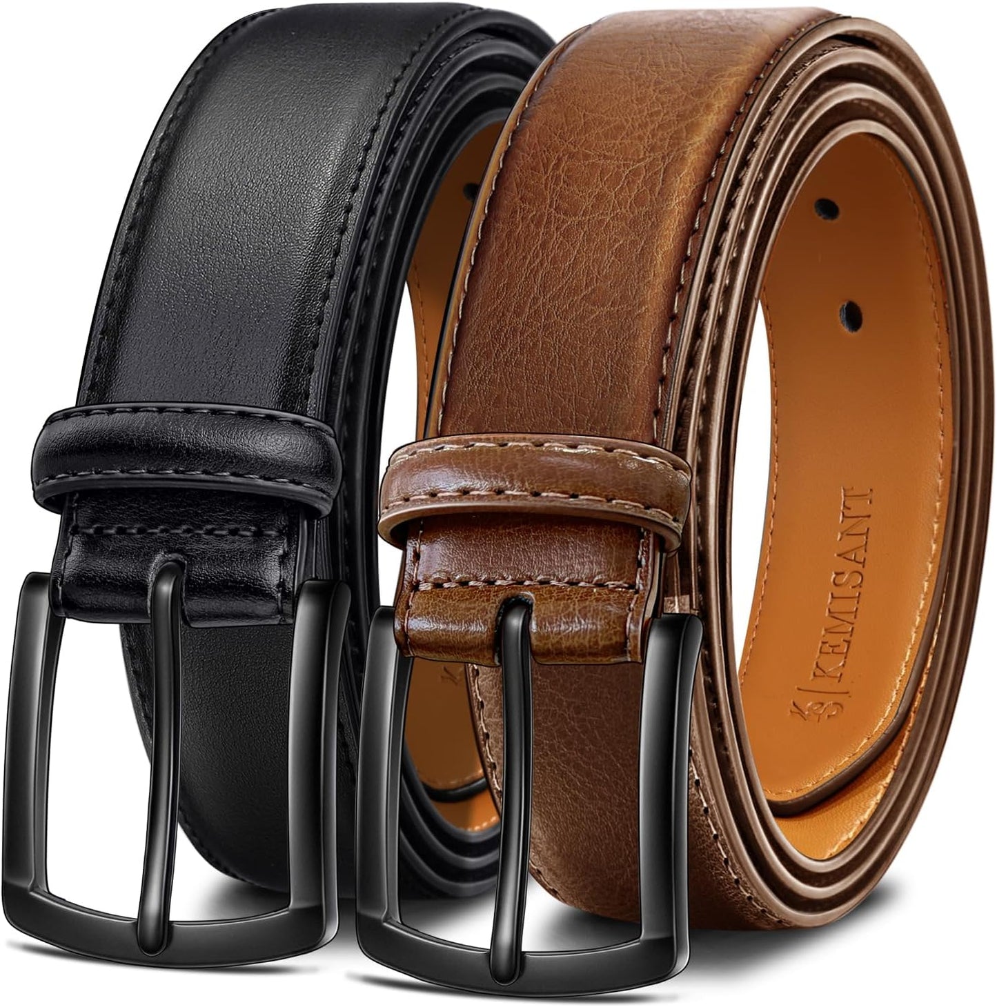 KEMISANT Men Belt 2Pack Genuine Leather for Dress Casual Golf