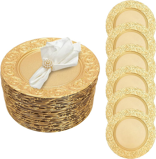 100 Pcs Elegant Phoenix Pattern Charger Plates Set - Perfect for Wedding Events!