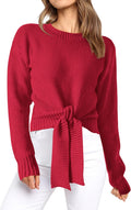 Womens Cropped Tie Front Sweater - Soft Chunky Cable Knit