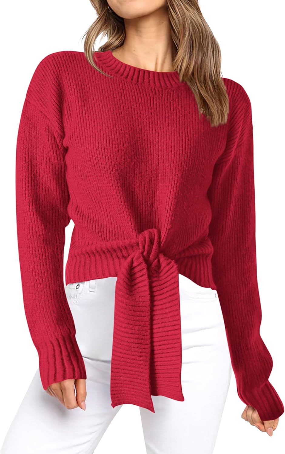 Okiwam Women's Long Sleeve Cropped Sweater for Fall Fashion
