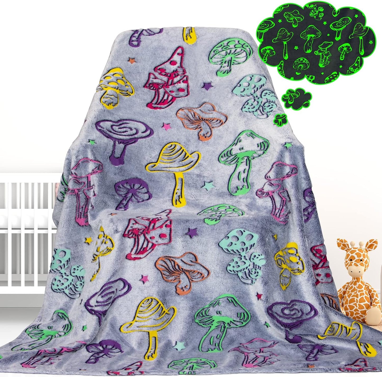 Glow in The Dark Mushroom Blanket - Soft Plush Throw for Cozy Nights