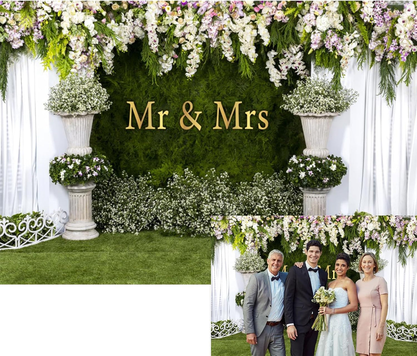 YongFoto Wedding Party Backdrop 10x7ft Floral Grass Wall