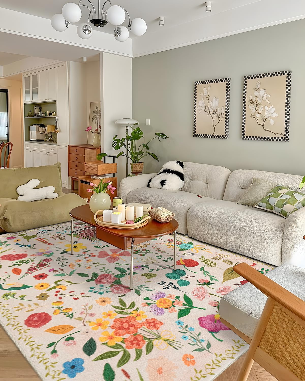 Boho Washable Area Rug 6x9 for Living Room and Bedroom