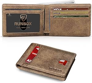 RUNBOX Slim Leather Wallet for Men with RFID Blocking Protection