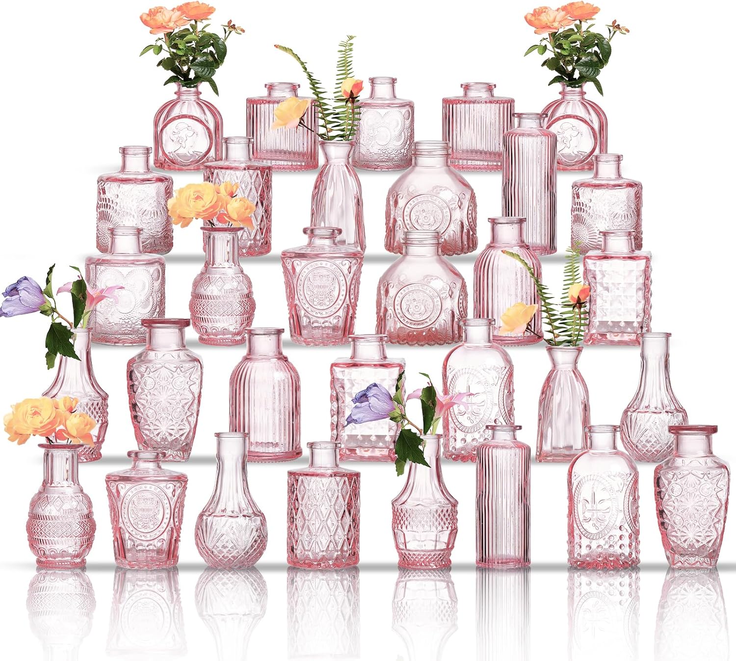 Glass Bud Vases Set of 32 - Pink Mini Vases for Decor and Events