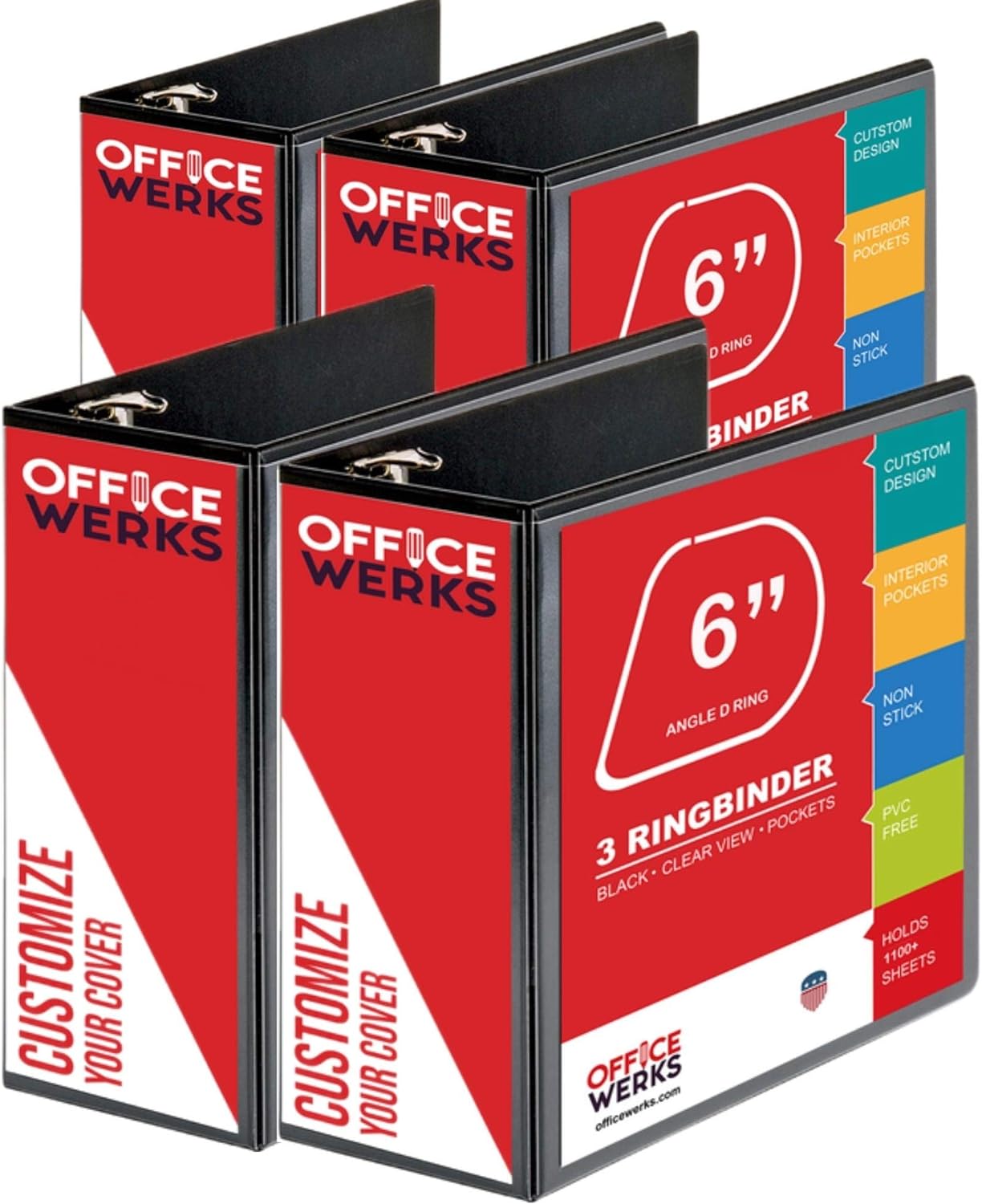 4 Pack of 6 Inch Heavy Duty Storage Binders with Pockets