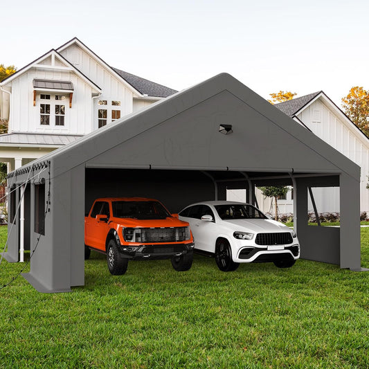 20x20 Heavy Duty Carport Canopy Garage with Sidewalls and Doors