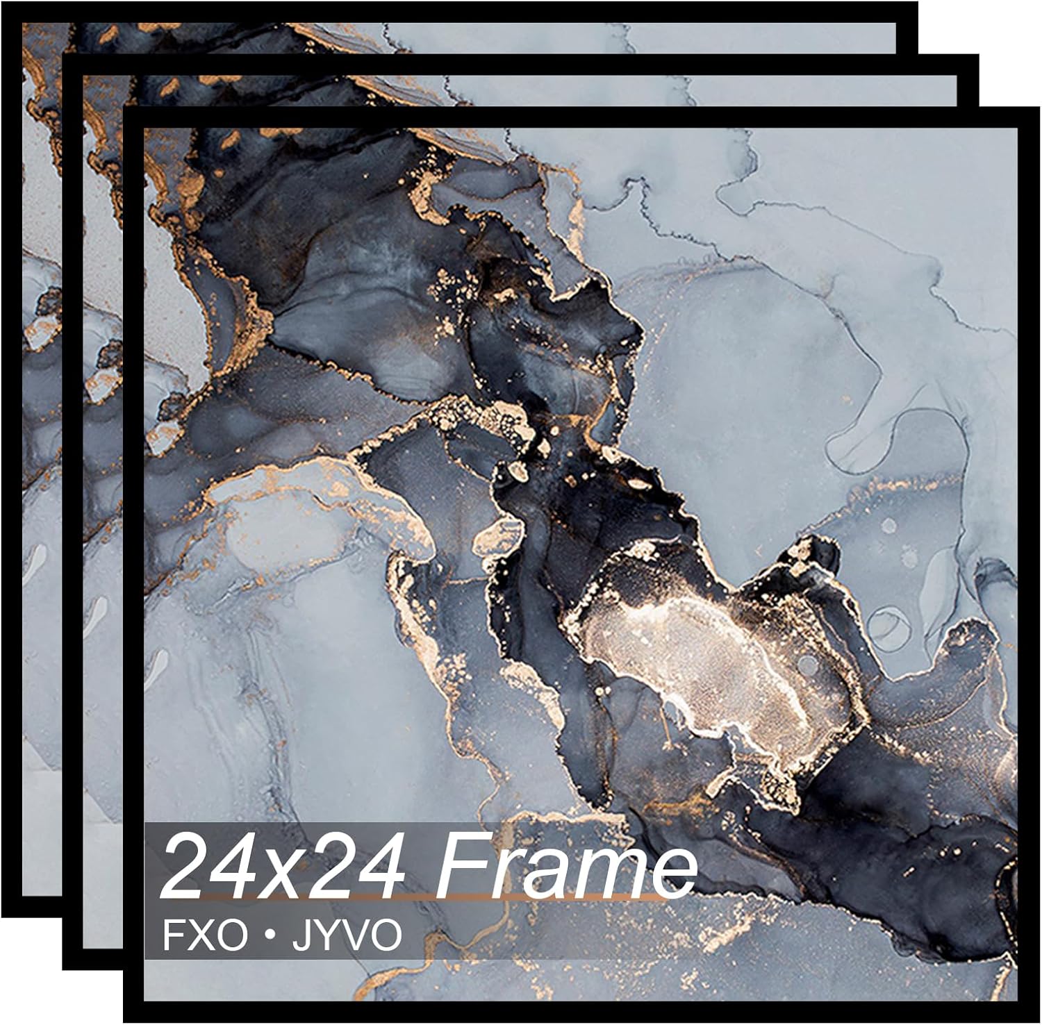24x24 Frame Set of 3 for Square Pictures - Black Lightweight Design
