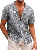Mens Hawaiian Shirt Button Down Short Sleeve - Casual Linen Blend