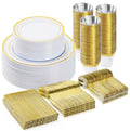 300PCS Plastic Dinnerware Set (50 Guests) - Elegant Gold Disposable