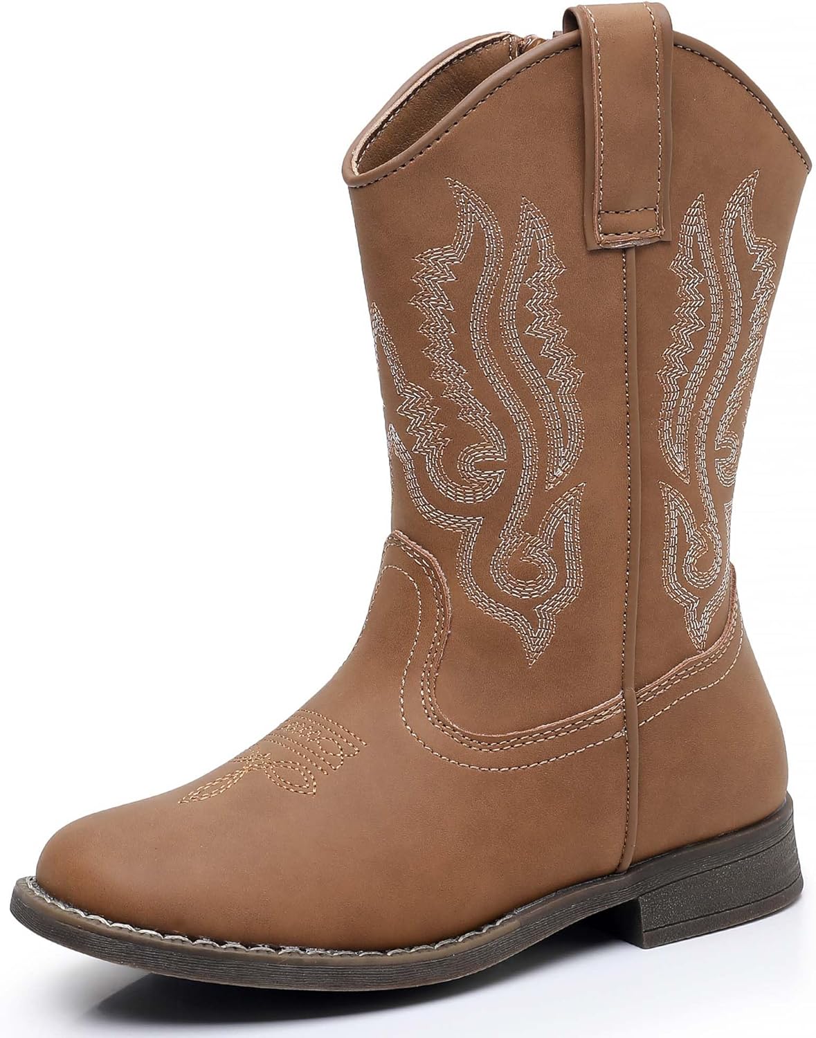 Kids Cowboy Boots with Square Toe and Side Zipper for Comfort