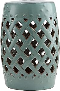 Outsunny 13 x 18 Ceramic Garden Stool with Woven Lattice Design