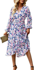 PRETTYGARDEN Women's Floral Wrap V Neck Maxi Dress - Boho Ruffled