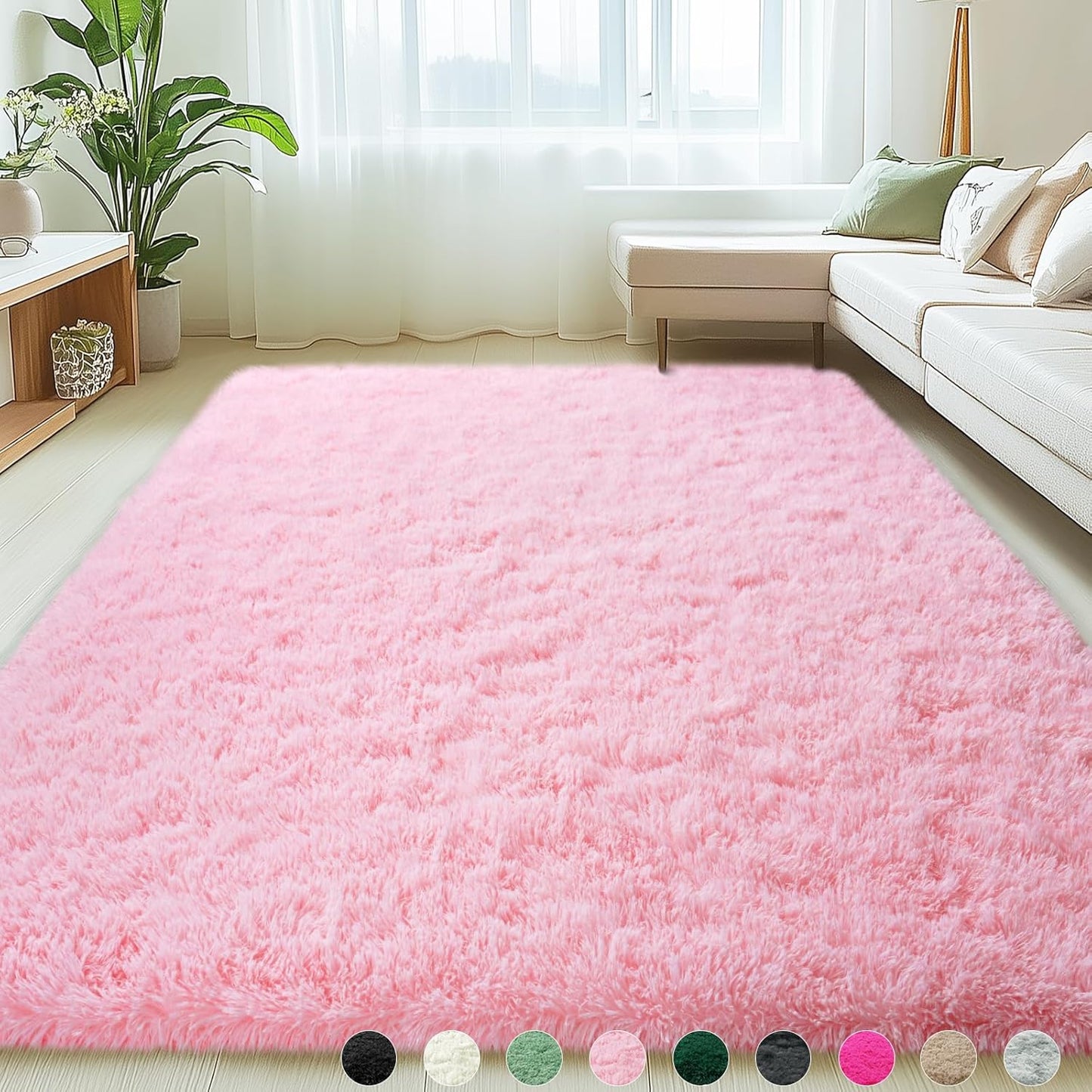 Pink Rugs for Living Room - Large Fluffy Area Rug 6x9 Feet