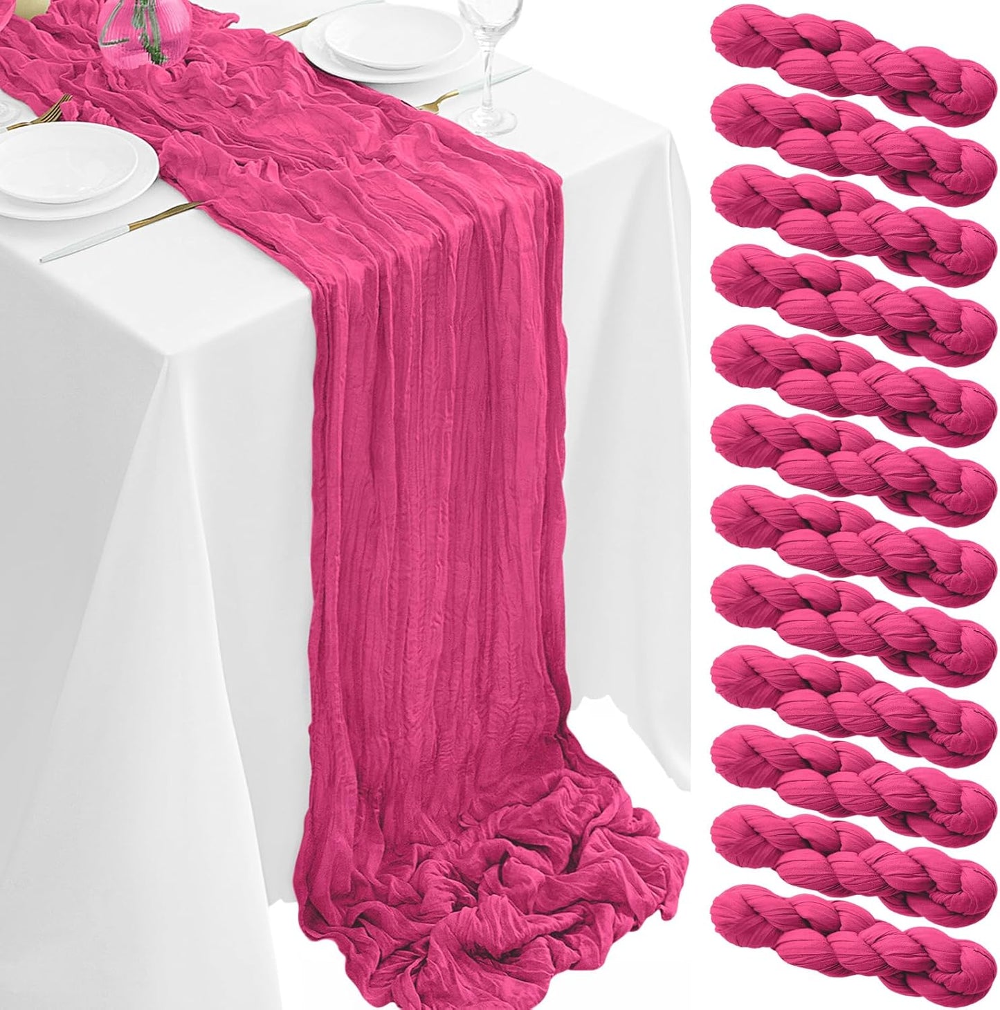 Hot Pink Cheesecloth Table Runner 12Pack for Elegant Decor