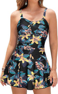 SHEKINI Crossover Ruched Skirt One Piece Swimdress - Flattering Fit