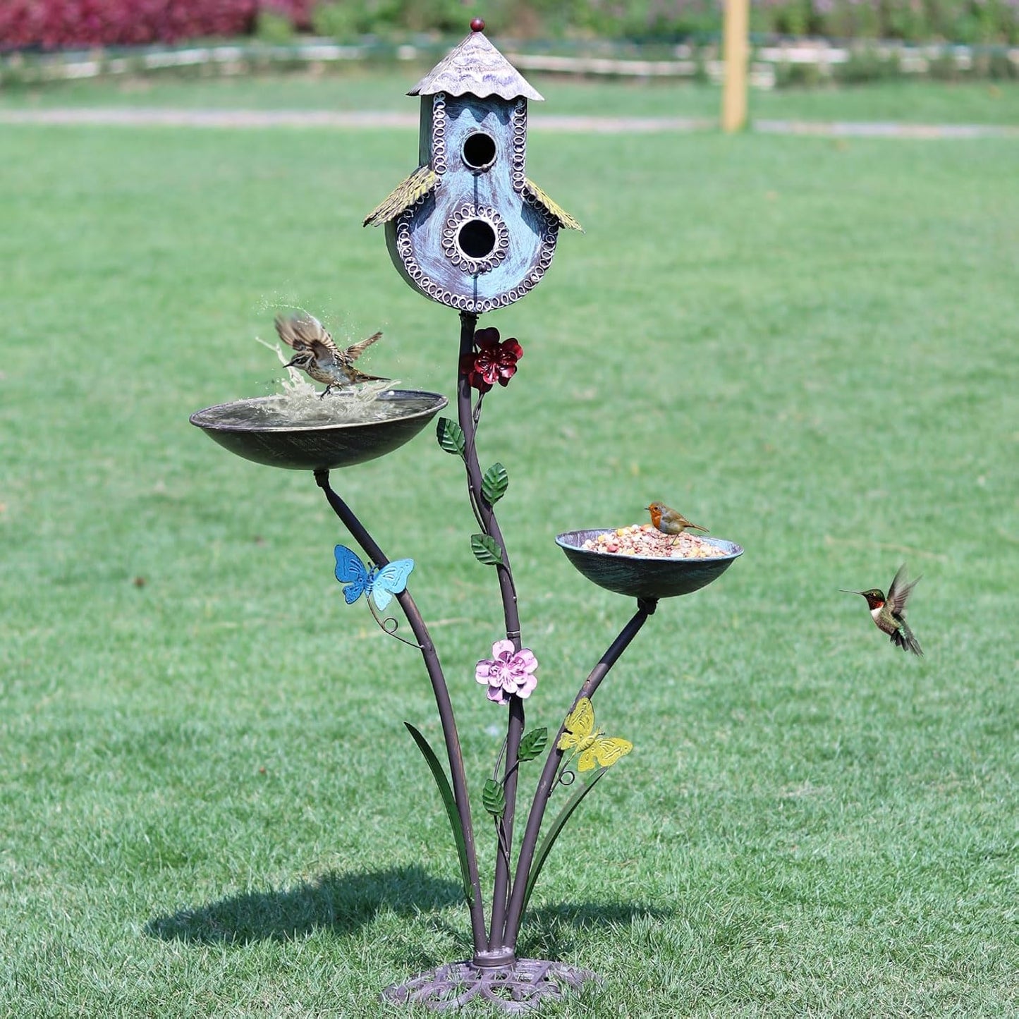 38 H Birdbaths for Outdoors - 3-in-1 Garden Yard Decor