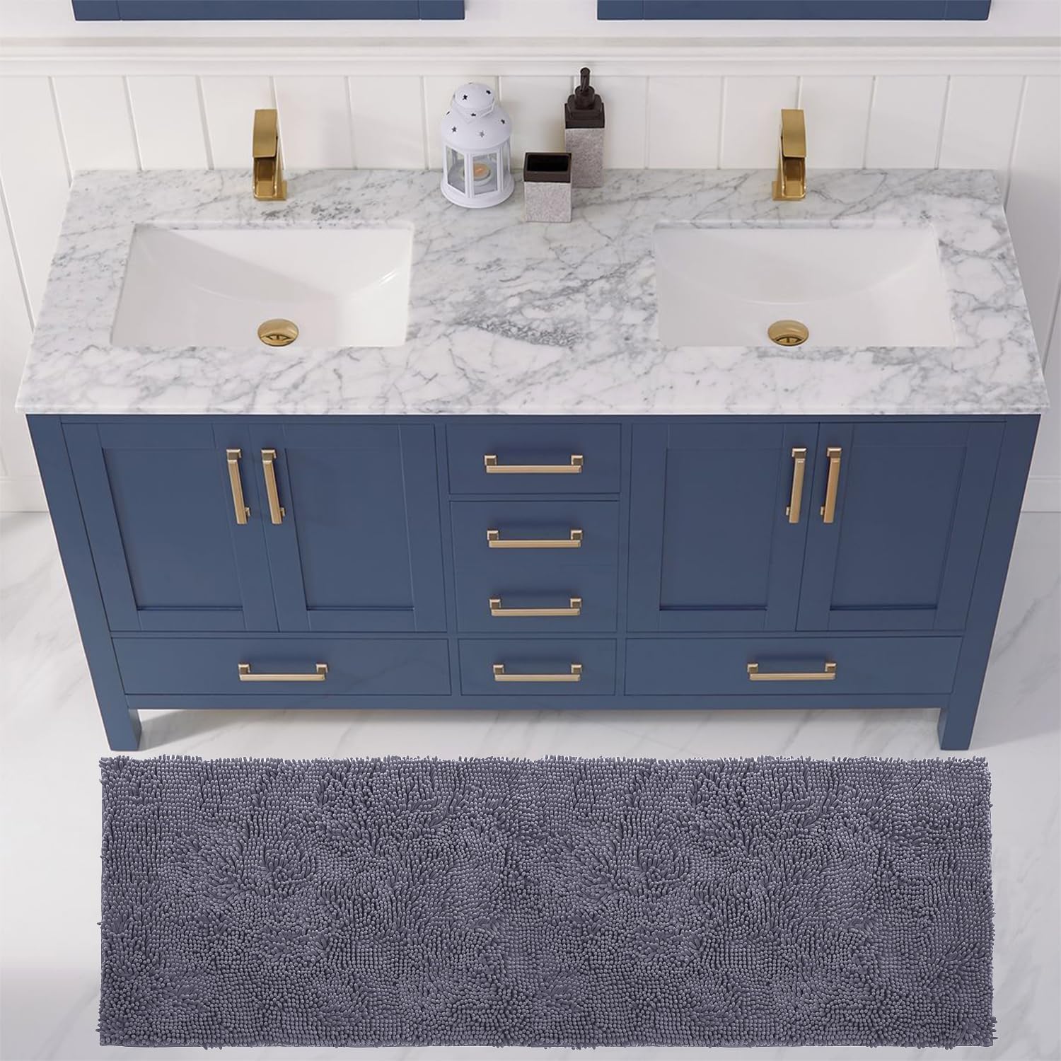 LuxUrux Plush Chenille Runner Rug for Soft and Safe Bathrooms